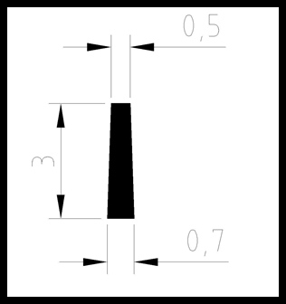 Carbon Fibre trapezium section 3.00 x 0.7 x0.5mm x1m (TS2502)